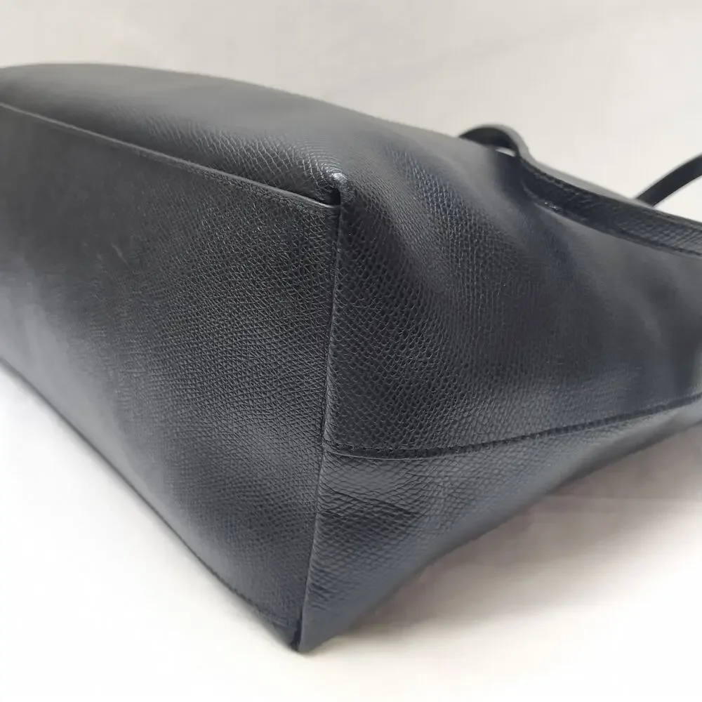 Coach Black Leather Double Handles Zipper Closure Tote Bag